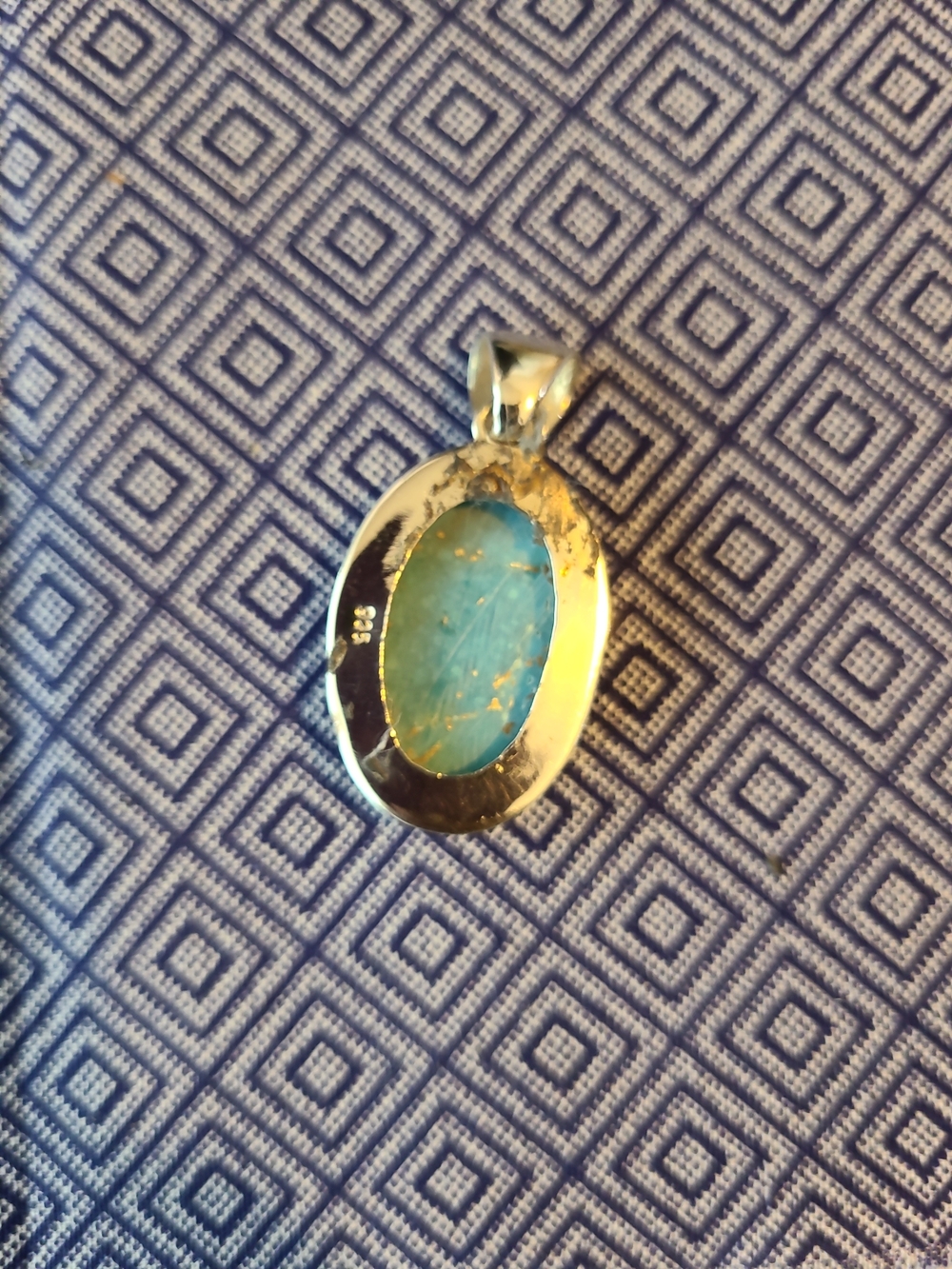Blue Turquoise Oval Pendant - Sterling Silver - Picture 2 of 5